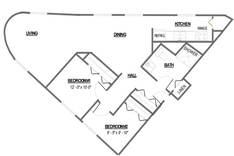 2 Bed, 1 bath floor plan at Great Northern Apartments. 