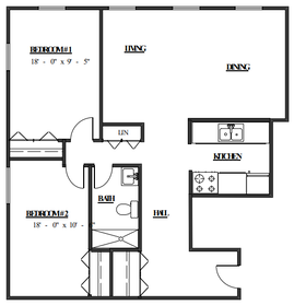 2 bedroom floor plan at Opera House Apartments. 