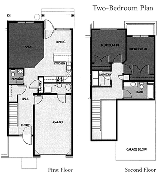 2 Bedroom floor plan at Legacy Townhomes.