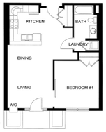 1 bedroom, 1 bathroom floor plan at Vantage Flats. 