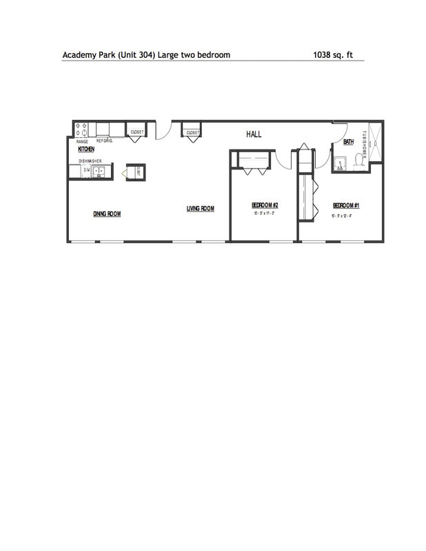 Large 2 bedroom floor plan at Academy Park Apartments. 