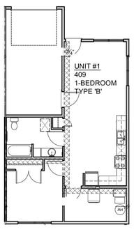 1 Bedroom floor plan at Hilltop Cottages