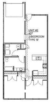2 bedroom floor plan at Hilltop Cottages