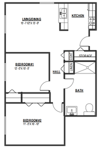 2 bedroom floorplan at Park Place 2 apartments.