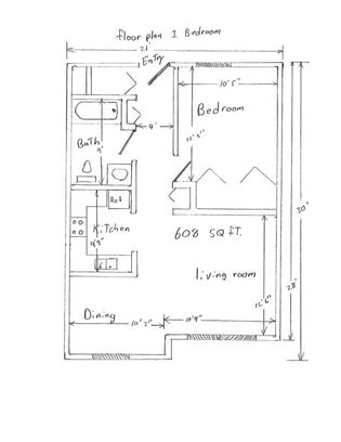 1 bedroom floorplan at Tanglewood Apartments.