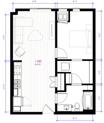 1 bedroom floor plan at Nellie Francis Court in St. Paul, MN.