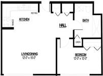 1 Bed, 1 bath floor plan at Great Northern Apartments. 