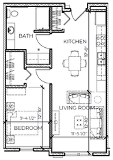 1 Bedroom, 1 Bathroom Floor Plan at Milton Earl Apartments. 