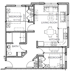 2 Bed, 1 Bath floor plan at Milton Earl Apartments. 