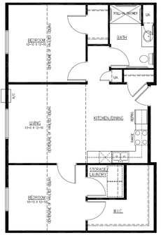 2 bed, 1 bath floor plan at Heritage Square.