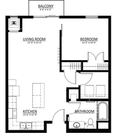 1 Bedroom Floor Plan at Eastgate Apartments