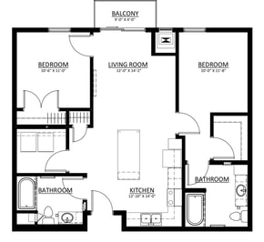 2 Bedroom floor plan at Eastgate Apartments