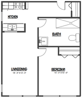 1 Bed, 1 Bath Floor Plan at School House Apartments. 