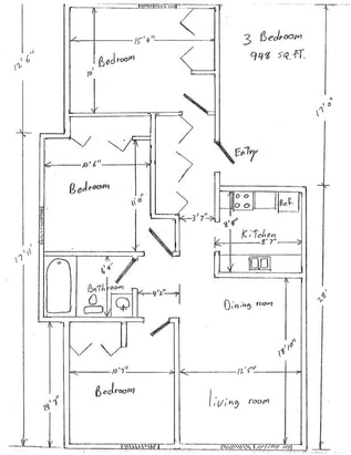 3 bedroom floorplan at Tanglewood Apartments.