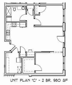 2 Bed, 1 Bath Floor Plan at The Current Apartments.