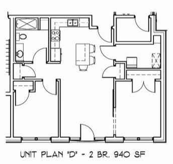 2 Bed, 1 Bath Floor Plan at The Current Apartments.