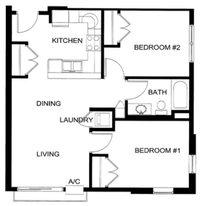 2 bedroom, 1 bathroom floor plan at Vantage Flats. 